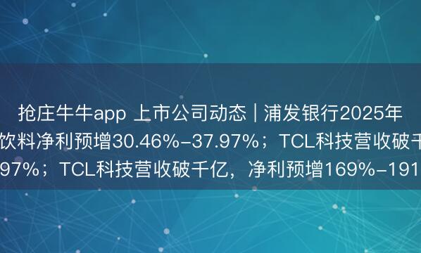 抢庄牛牛app 上市公司动态 | 浦发银行2025年净利增10.52%;东鹏饮料净利预增30.46%-37.97%;TCL科技营收破千亿,净利预增169%-191%