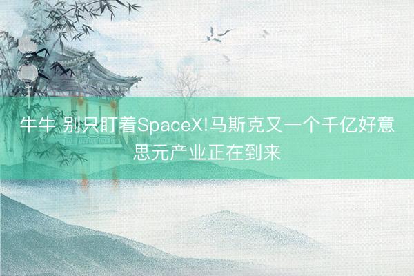 牛牛 别只盯着SpaceX!马斯克又一个千亿好意思元产业正在到来