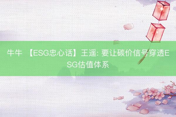 牛牛 【ESG忠心话】王遥: 要让碳价信号穿透ESG估值体系